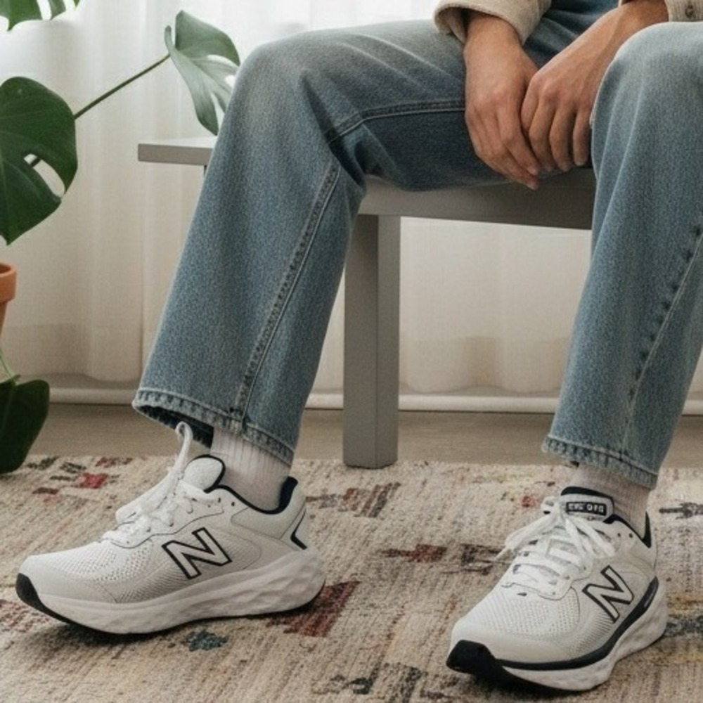 New Balance Fresh Foam 840 Wide Men's White Navy Running Shoes - Size 7.5M